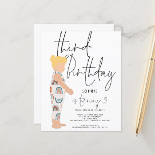 Papier Budget Script Girl Blonde 3e anniversaire Invitati