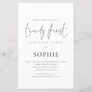 Papier Budget Script informel 21e anniversaire Invitation