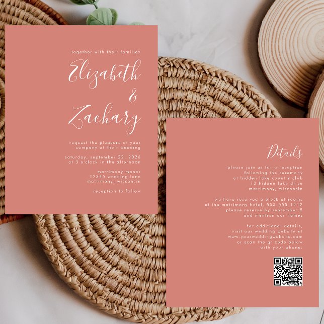 Papier Budget Script Terracotta QR Code Mariage Invitatio (Créateur téléchargé)