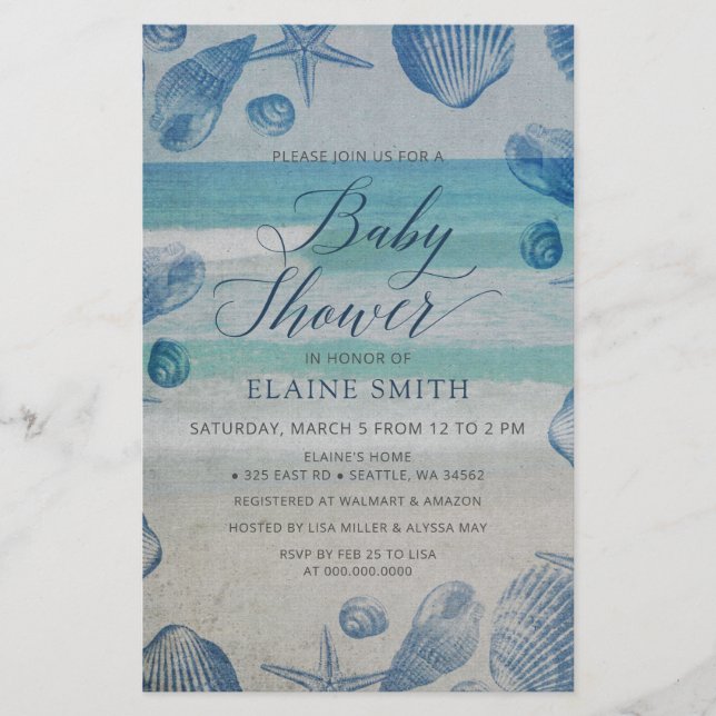 Papier Budget Seashells Beach Baby shower Invitation (Devant)