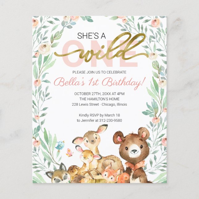 Papier Budget She's A Wild One First Birthday Invitations (Devant)