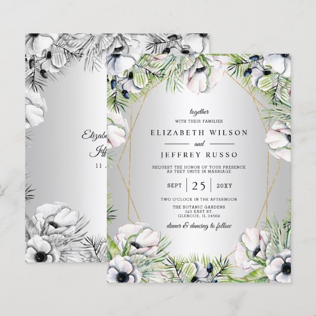 Papier Budget Silver Floral Faire-part de mariage géométr (Devant / Derrière)