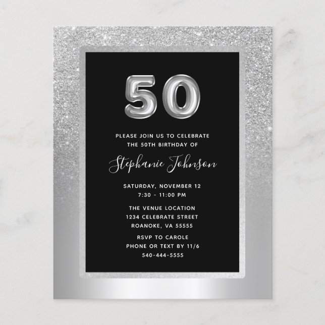 Papier Budget Silver Foil 50e anniversaire Invitation de  (Devant)