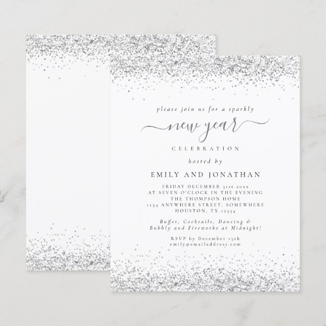 Papier Budget Silver Gilitter White Nouvelles années Fête (Devant / Derrière)