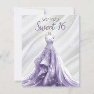 Papier Budget Silver Purple Robe Sweet 16 invitation