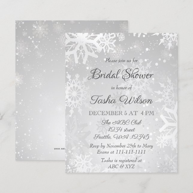 Papier Budget Silver Snowflakes Invitation de la douche n (Devant / Derrière)