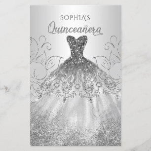 Papier Budget Silver Sparkle Robe Quinceañera Invitation