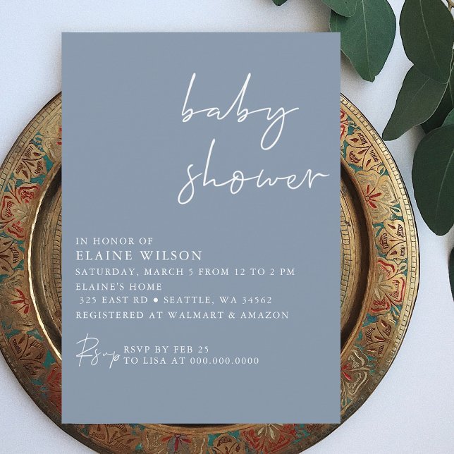 Papier Budget Simple Bleu Moderne Baby shower Invitation (Créateur téléchargé)