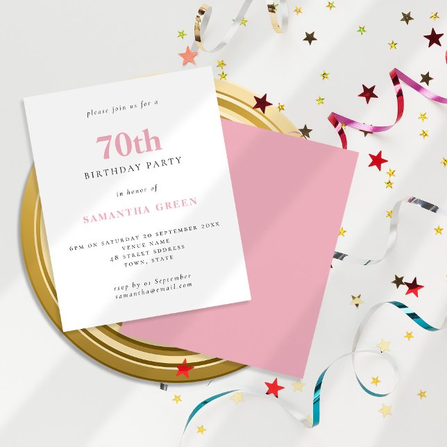 Papier Budget Simple Blush rose 70e anniversaire Invitati (Créateur téléchargé)