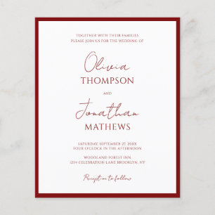 Papier BUDGET Simple Bourgogne Rouge Mariage de script