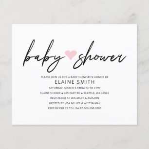 Papier Budget Simple Coeur rose Baby shower Invitation