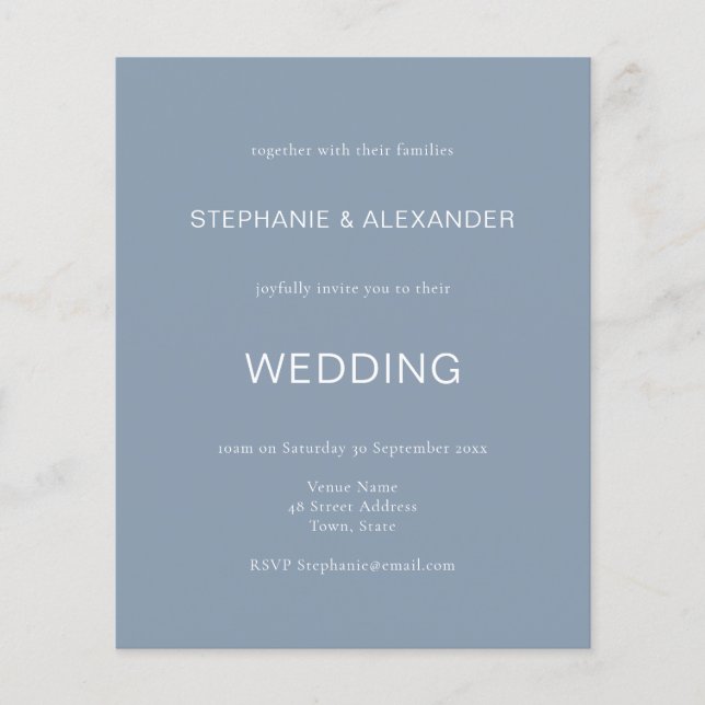 Papier Budget simple Dusty Blue Faire-part de mariage (Devant)