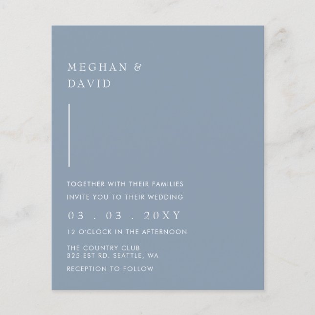 Papier Budget simple Dusty Blue Faire-part de mariage (Devant)