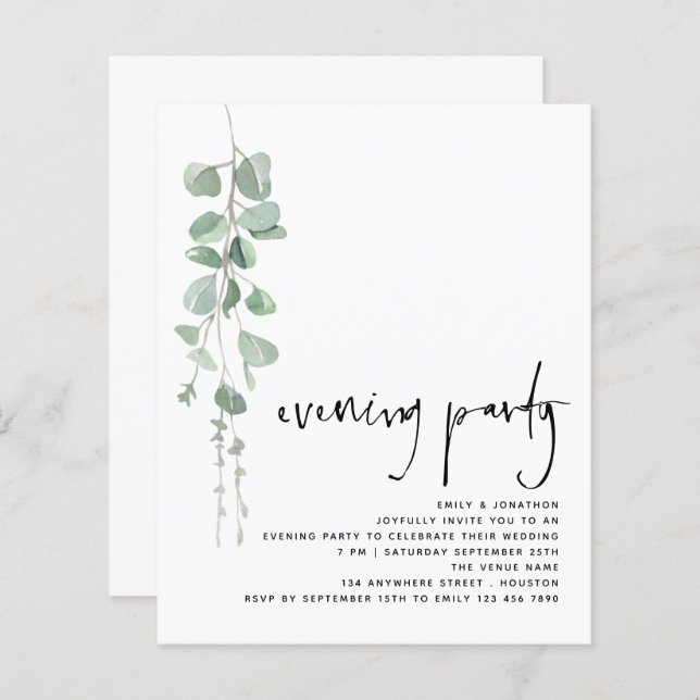 Papier Budget Simple Eucalyptus Mariage Soirée (Devant / Derrière)