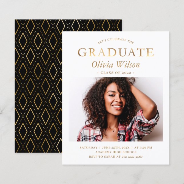 Papier Budget Simple Gold Photo Invitations de graduation (Devant / Derrière)