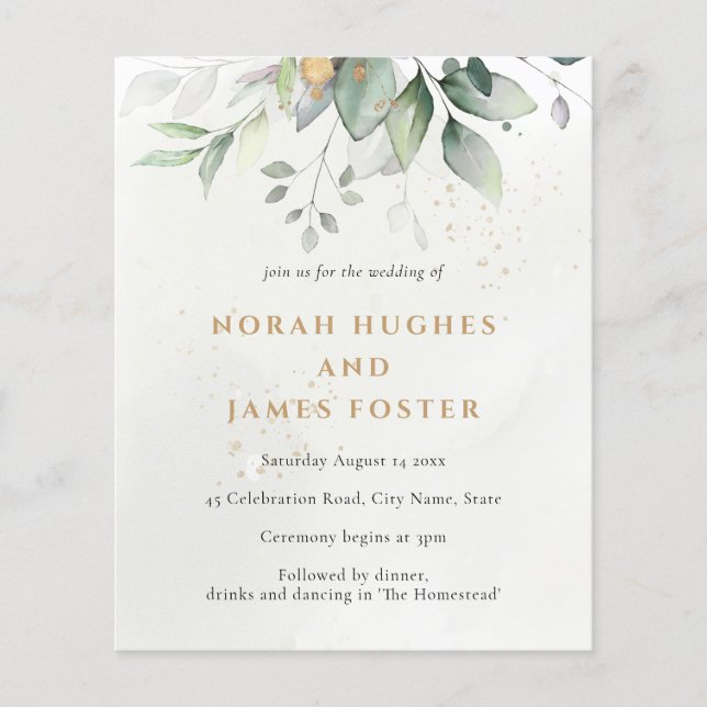 Papier Budget Simple Green & Gold Botanical Invitation (Devant)