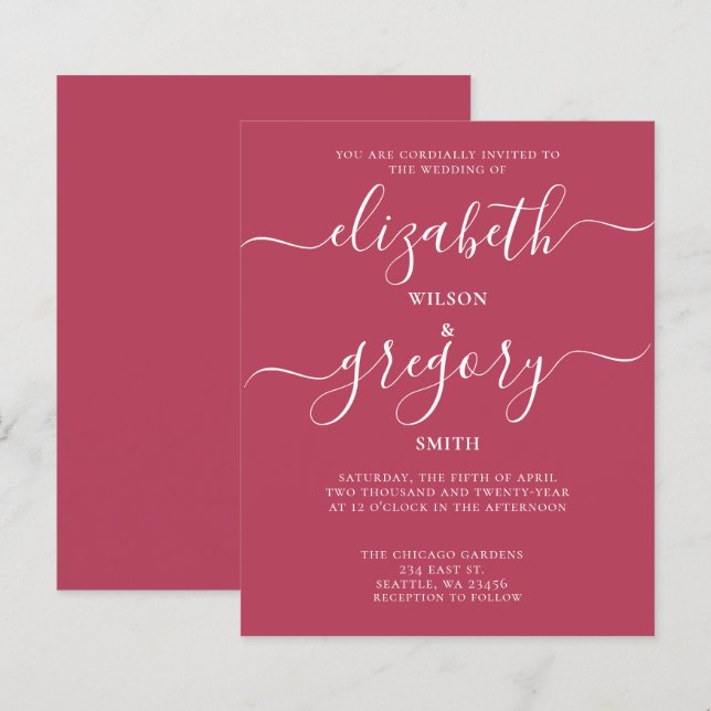 Papier Budget Simple Magenta Moderne Faire-part de mariag (Devant / Derrière)