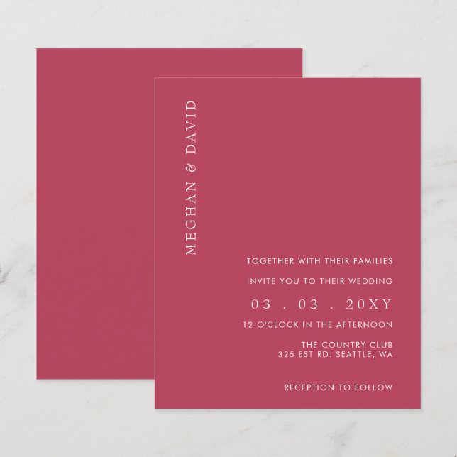 Papier Budget Simple Magenta Moderne Faire-part de mariag (Devant / Derrière)