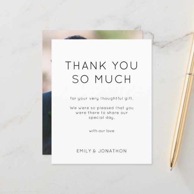 Papier Budget simple Mariage photo noir blanc Merci (Devant/Arrière en situation)