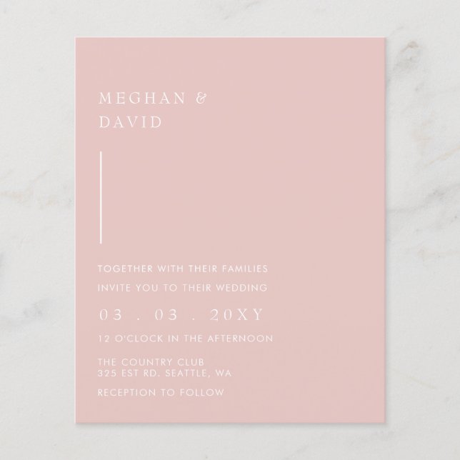 Papier Budget Simple Moderne Faire-part de mariage Blush (Devant)