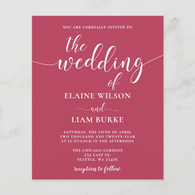 Papier Budget Simple Moderne Faire-part de mariage Magent (Devant)