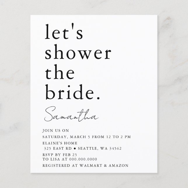 Papier Budget Simple Moderne Invitation De Douche Nuptial (Devant)