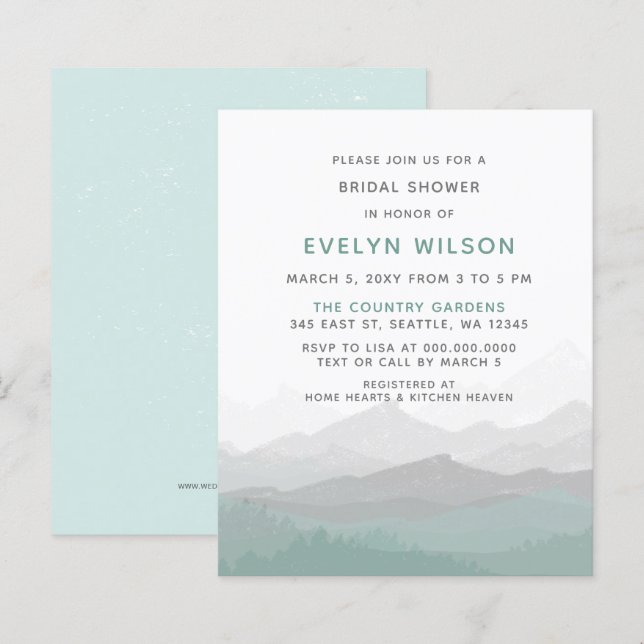 Papier Budget Simple Mountain Bridal Shower Invitation (Devant / Derrière)