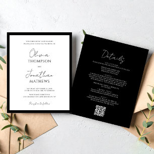 Papier BUDGET Simple Noir Blanc Script QR Code Mariage