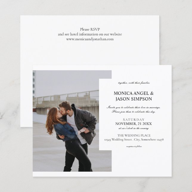 Papier Budget Simple Photo Élégant Mariage Invitation (Devant / Derrière)
