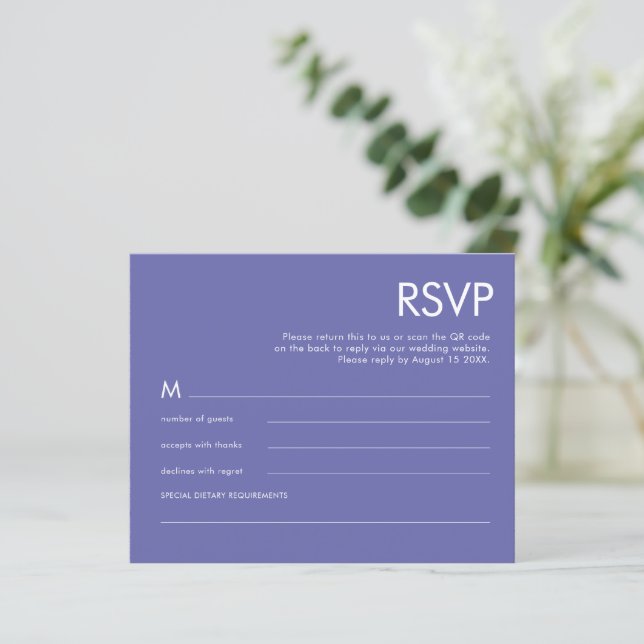 Papier Budget Simple QR Code bleu Mariage RSVP (Debout devant)