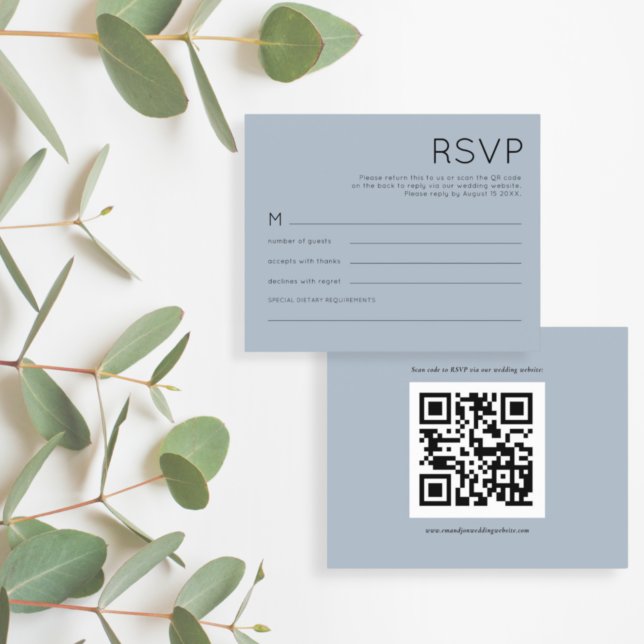 Papier Budget Simple QR Code Dusty Blue Wedding RSVP (Créateur téléchargé)