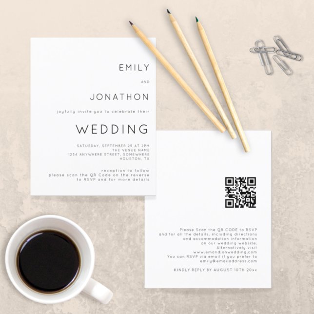 Papier Budget Simple QR Code Invitation de mariage blanc (Créateur téléchargé)