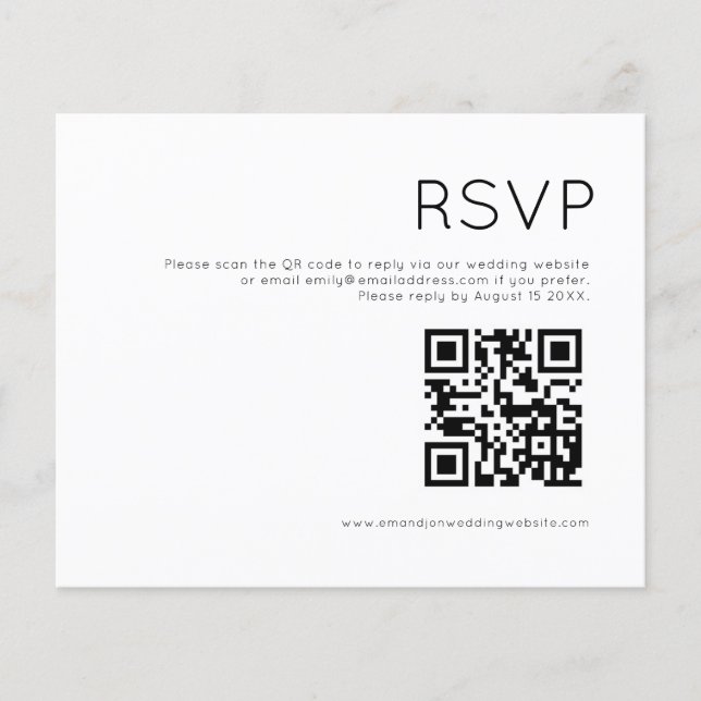 Papier Budget Simple QR Code Noir et Blanc Mariage RSVP (Devant)