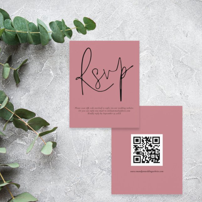 Papier Budget Simple QR Code Script Mariage rose RSVP (Créateur téléchargé)