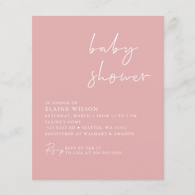 Papier Budget Simple Rose Moderne Baby shower Invitation (Devant)