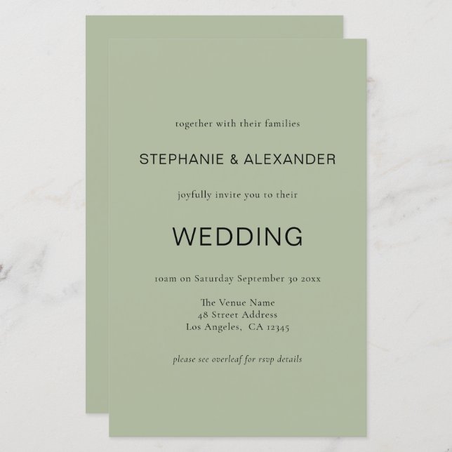 Papier Budget Simple Sage Green QR Code de mariage Invita (Devant / Derrière)