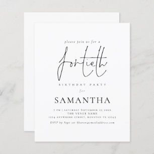 Papier Budget Simple Script 40e anniversaire Invitation d