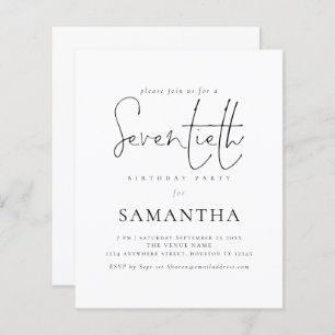 Papier Budget Simple Script 70e anniversaire Invitation d
