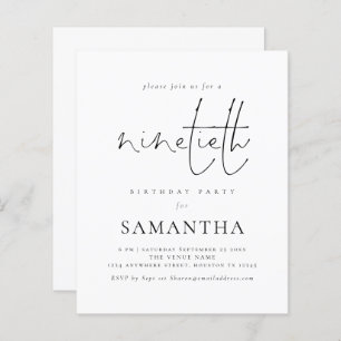 Papier Budget Simple Script 90e anniversaire Invitation d