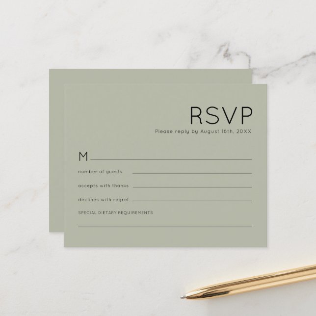 Papier Budget Simple Soft Sage Vert Mariage RSVP (Devant/Arrière en situation)