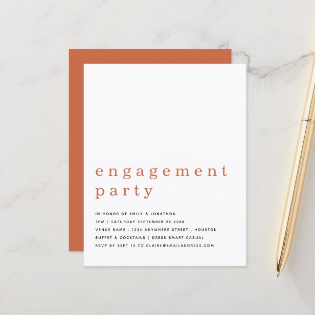 Papier Budget Simple Terracotta Engagement Invitation (Devant/Arrière en situation)