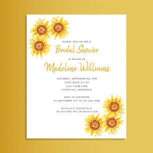 Papier Budget Simple Tournesol Invitation nuptiale Douche
