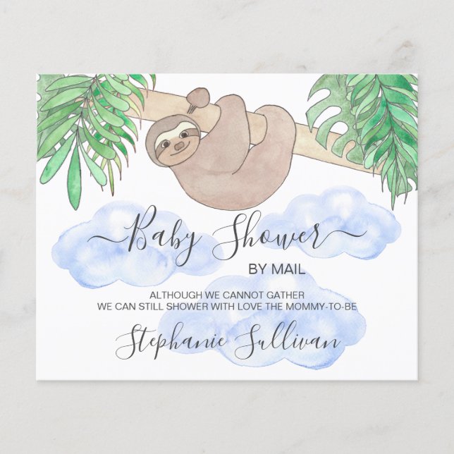 Papier Budget Sloth Boy Baby shower Par Courrier Invitati (Devant)