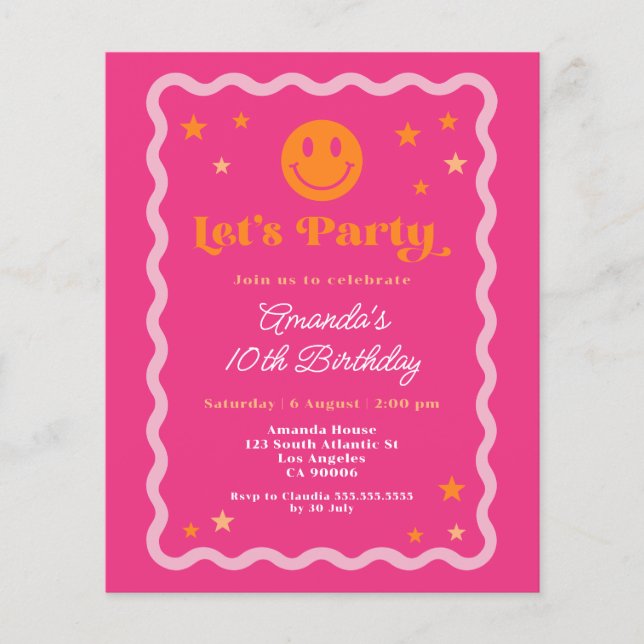 Papier Budget Smile Face Rose Orange Fille Anniversaire I (Devant)