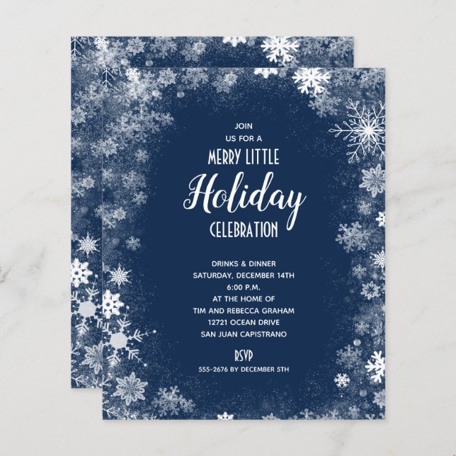 Papier Budget Snowflakes sur les invitations de vacances  (Devant / Derrière)