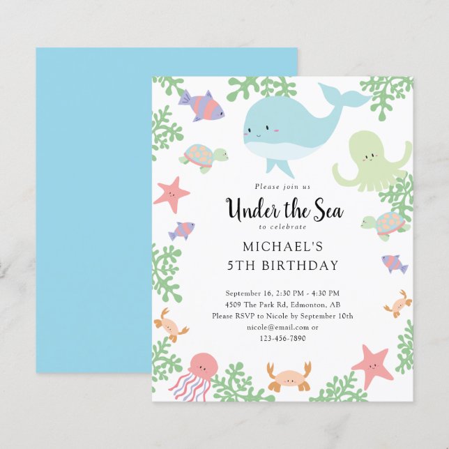Papier Budget sous la mer Anniversaire Cute Pastel Océan (Devant / Derrière)