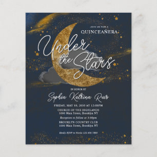 Papier Budget sous les étoiles Blue Gold Moon Quinceanera