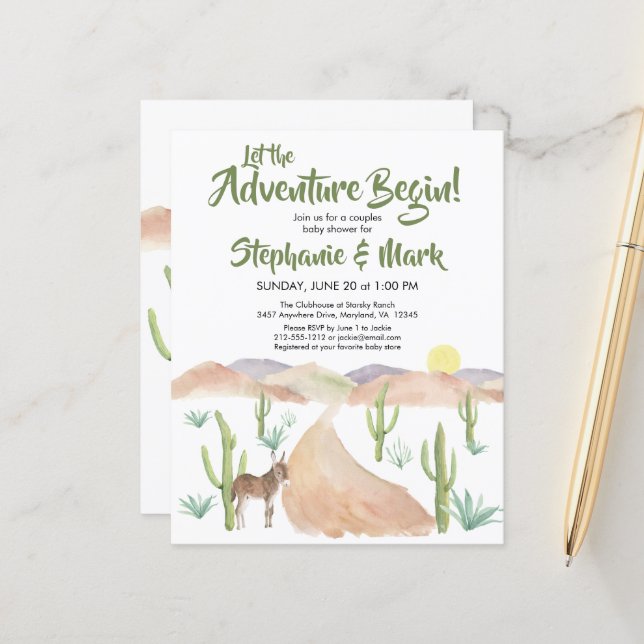 Papier Budget South West Desert Baby shower d'aventure (Devant/Arrière en situation)