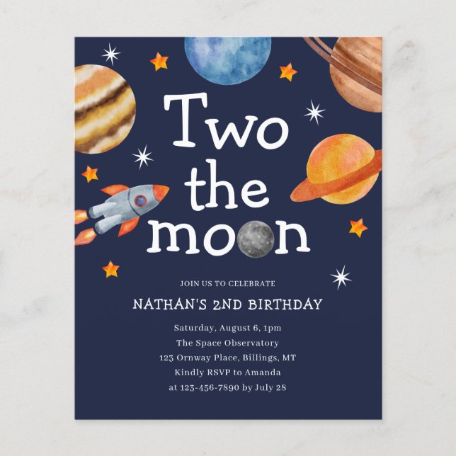 Papier Budget Space Boy's Blue deuxième Invitation annive (Devant)