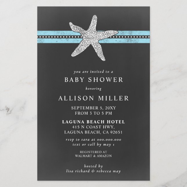 Papier Budget Starfish Beach Baby shower Invitation (Devant)